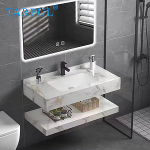 Tarpul Marble Solid Surface With Mirror Artificial Stone Design Wash Basin Wall Hung Bathroom Ceramic Sink Vanity Slab Basin