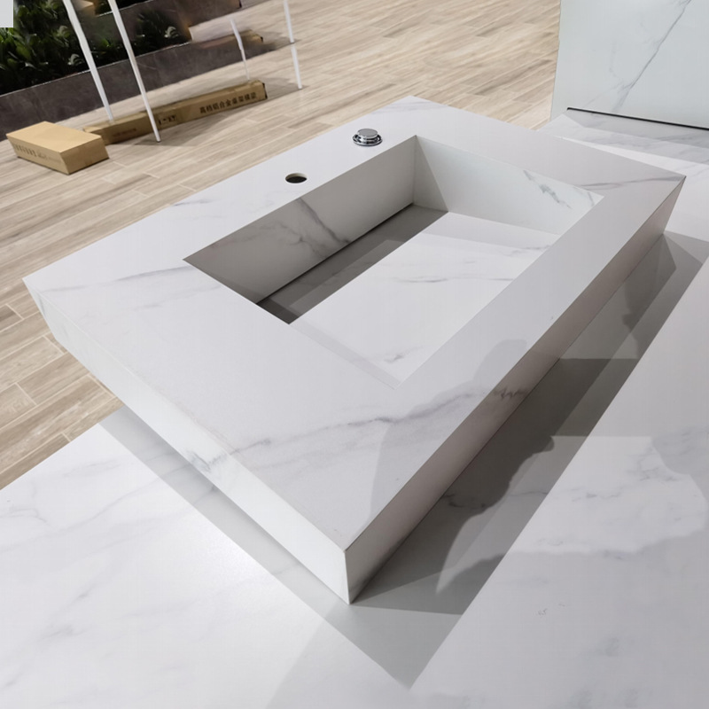 Tarpul Modern Rectangular Artificial Stone Basin Vanity Top Solid Surface Washbasin Wall-hung Ceramic Marble Cabinet Sink