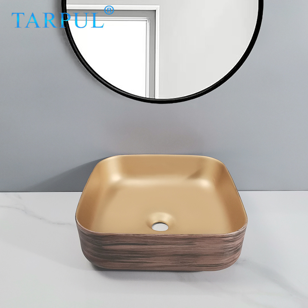 Tarpul  Modern Wooden Pattern Design rectangular ceramic wash basin Above table basin Ceramic  Hand Wash