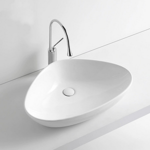 TARPUL Sanitary Wares Modern Triangle Shape Design White Ceramic Wash Basin Counter Top Porcelain Sink