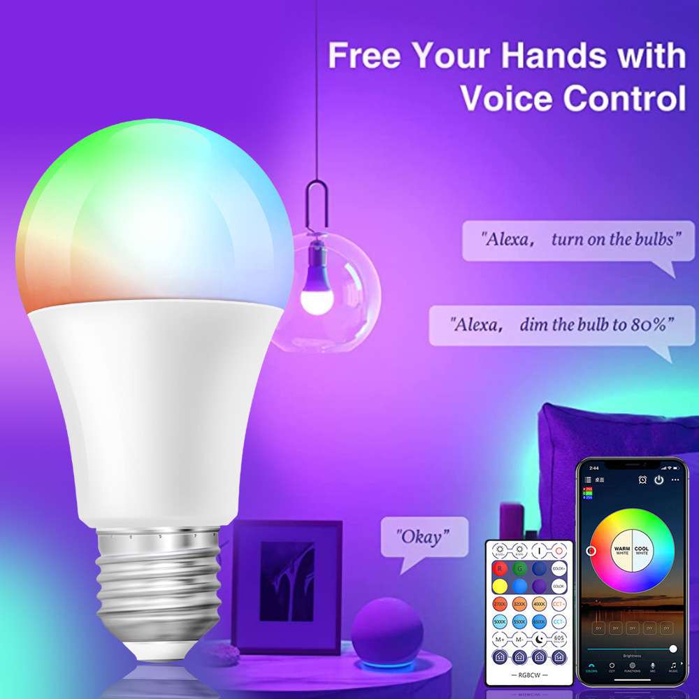 Graffiti Smart Wi-Fi Full Color Voice Control Rgbcw Dimmable A19 Led Light Bulb Compatible With Alexa And Google Assistant