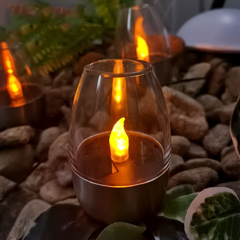 2022 New Solar Powered Energy Rechargeable Tea Wax lamp Flickering Flameless LED Candles Light