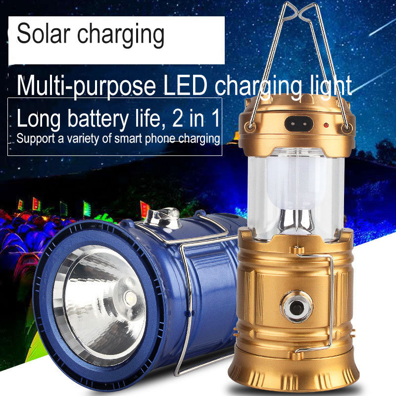 Waterproof Collapsible Portable Usb Rechargeable Flashlight Led Solar Camping Lantern Light For Indoor Outdoor Emergency Lamp