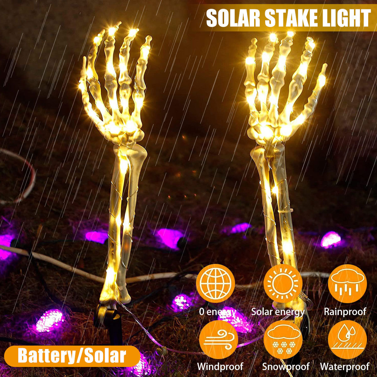 Halloween Outdoor Decorations 40 Led Solar Powered Lighted Skeleton Arm Stakes Lights Glowing Skull Hands Garden Lawn Lamp