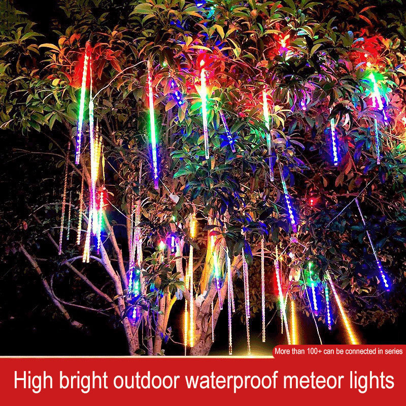 Solar 30cm 8 Tube Warm White Meteor Shower Led Falling Rain Fairy String Lights For Xmas Tree Wedding Holiday Patio Decoration