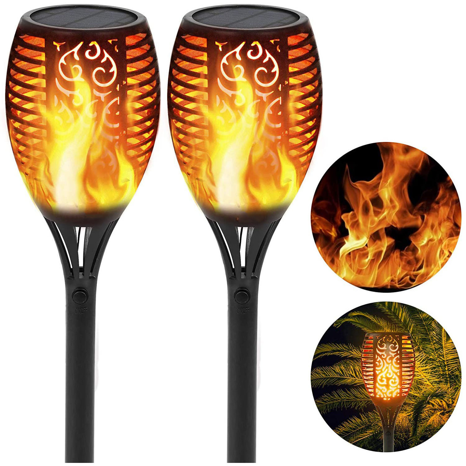 Outdoor Ip65 Waterproof Garden Patio Driveway Landscape Decoration Pathway  Lamp Led Solar Flickering Dancing Flames Torch Light