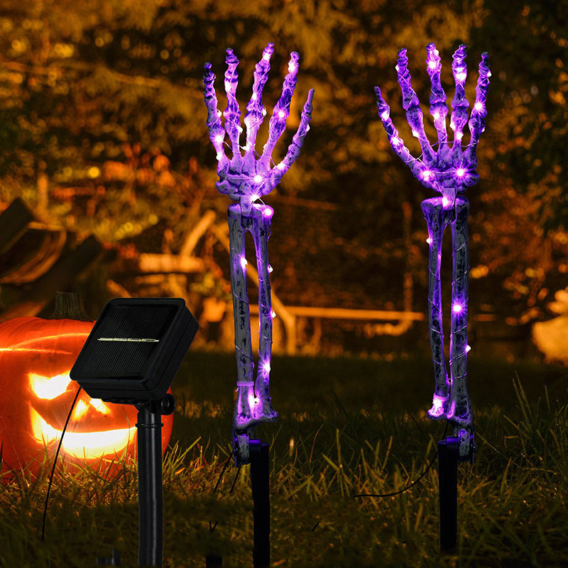 Halloween Solar Glowing Skeleton Skull Hand Arm Stakes Light For Outdoor Garden Decoration Lawn Lamp