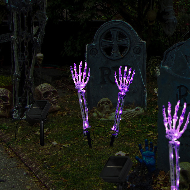 Halloween Solar Glowing Skeleton Skull Hand Arm Stakes Light For Outdoor Garden Decoration Lawn Lamp