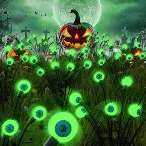 Outdoor Waterproof Solar Halloween Scary Eyeball 6led Green Eyeball Swaying Firefly Path Lights For Yard Garden Lawn Party Decor