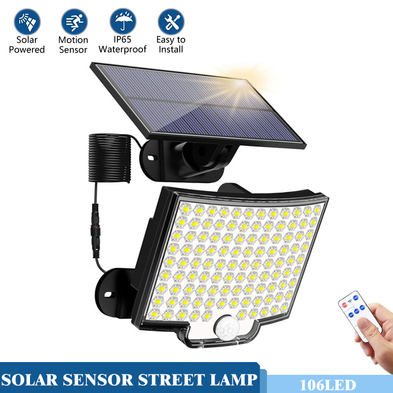 Outdoor Ip65 Waterproof 106 Led Solar Motion Sensor Flood Light Dusk To Dawn Led Solar Security Wall Lamp For Garden Garage