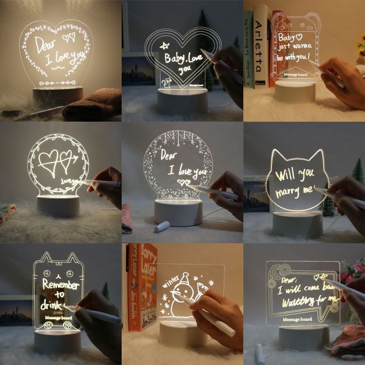 Erasable Writing Board Creative Gift Decoration Diy Led Memo Message Luminous Note Usb Acrylic Writing Board Night Light