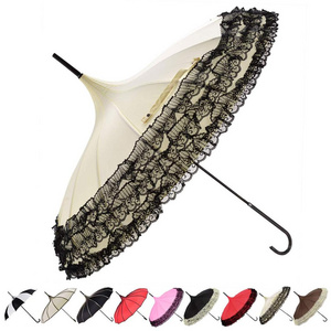 Fashion Sunproof Lady Lace Edge Parasol Umbrella Anti-Uv Photography Props 16K Long Handle Pagoda Umbrellas