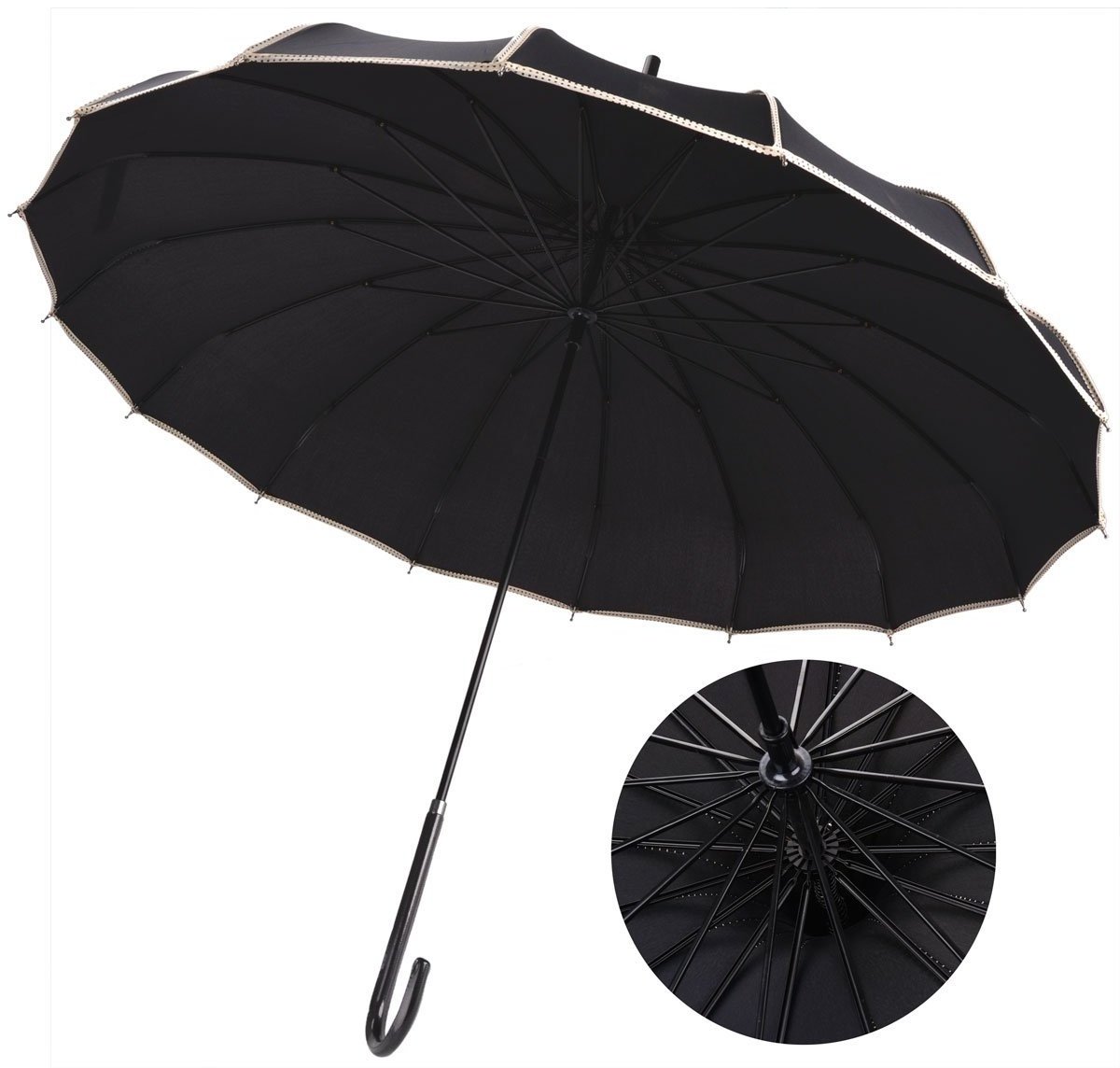 Fashion Sunproof Lady Lace Edge Parasol Umbrella Anti-Uv Photography Props 16K Long Handle Pagoda Umbrellas