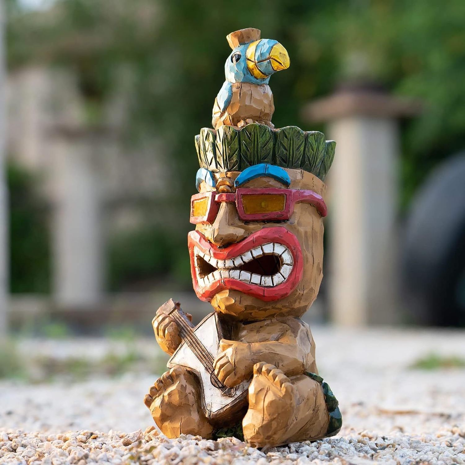 Tiki Mayan Playing Guitar Shaped Ornaments Outdoor Garden Courtyard Lawn Decoration Statue Lights