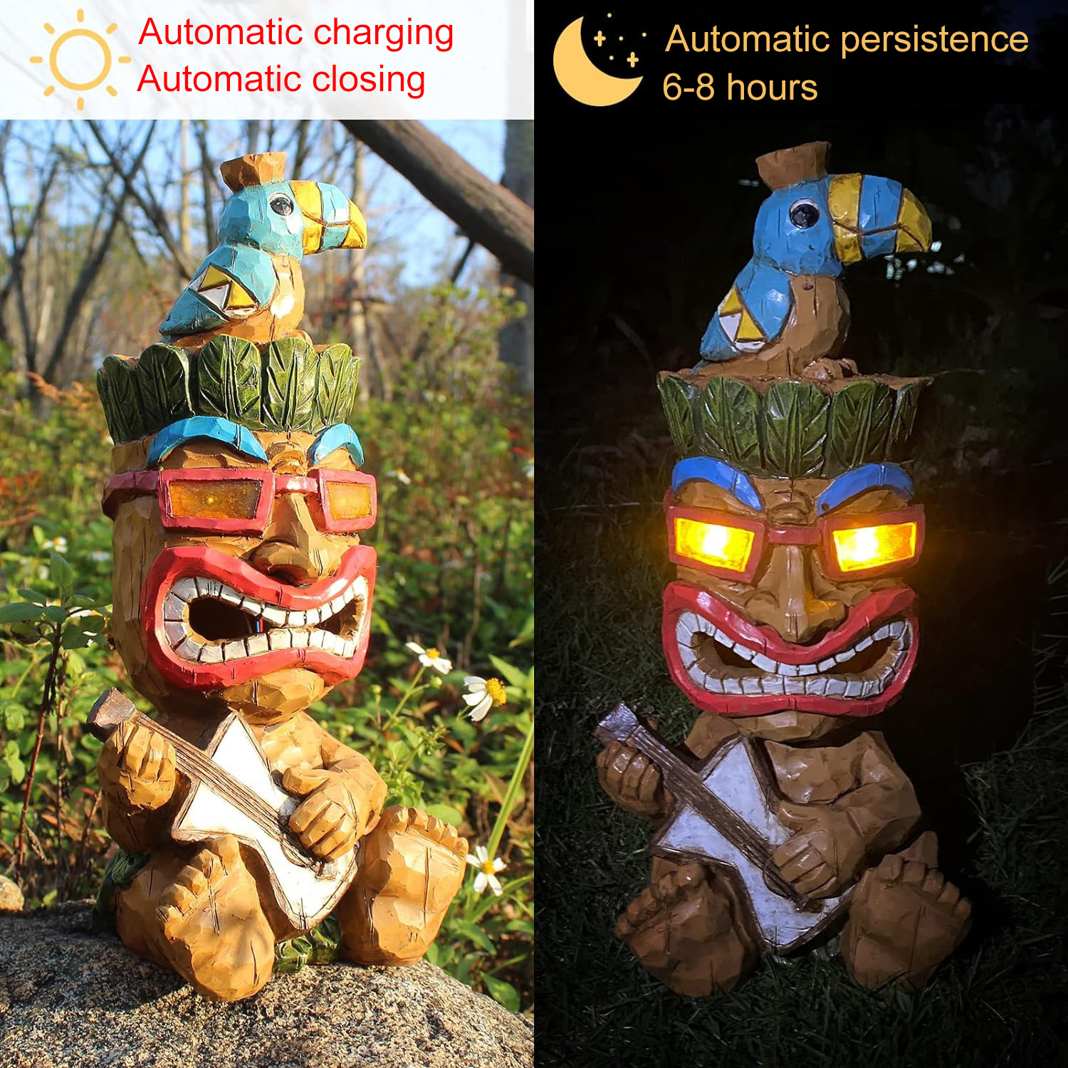 Tiki Mayan Playing Guitar Shaped Ornaments Outdoor Garden Courtyard Lawn Decoration Statue Lights