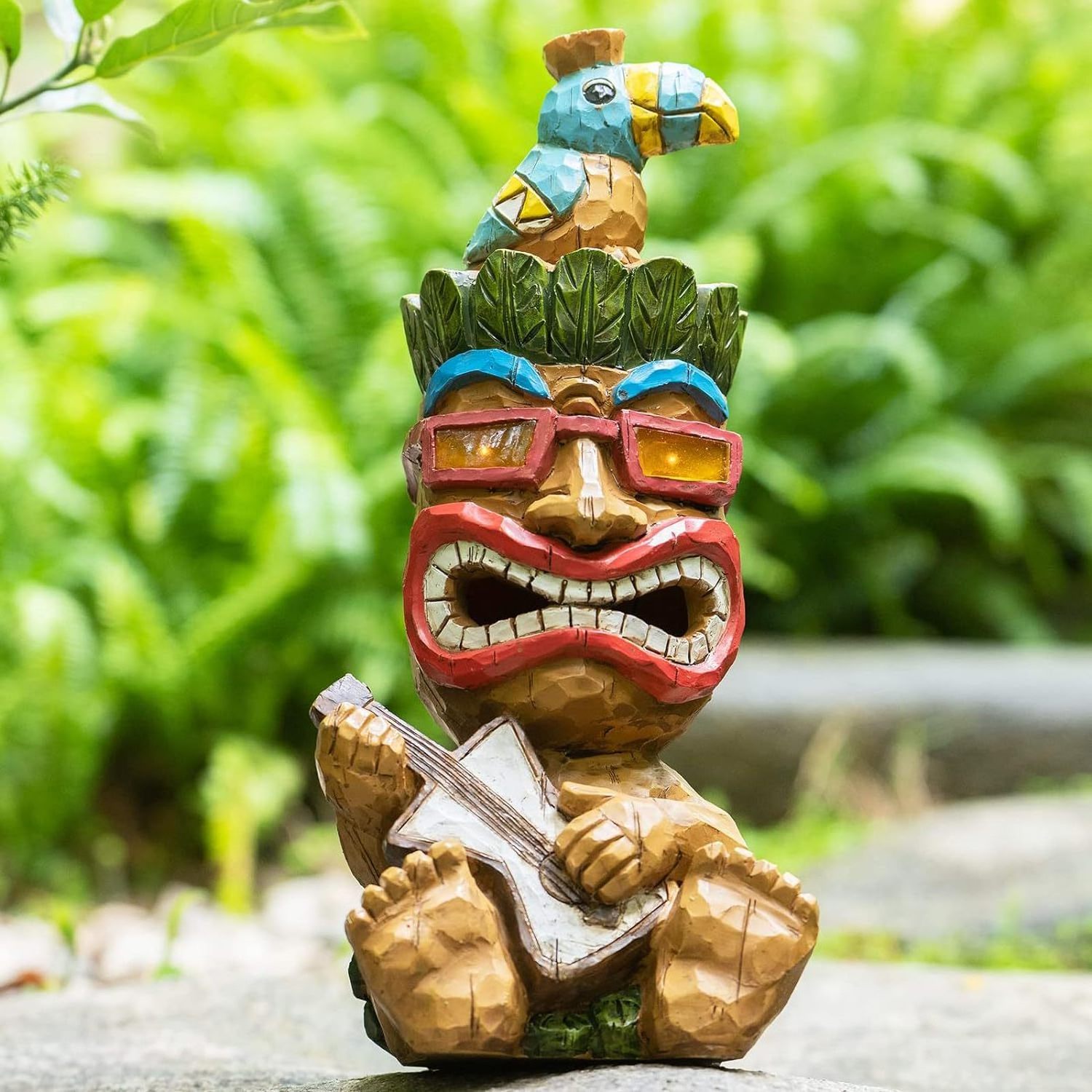 Tiki Mayan Playing Guitar Shaped Ornaments Outdoor Garden Courtyard Lawn Decoration Statue Lights