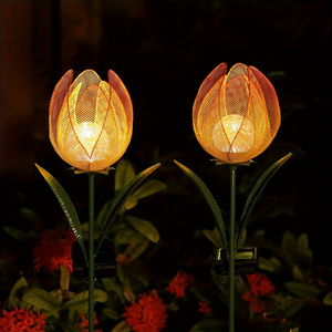 Outdoor Solar Garden Lights LED Solar Large Metal Tulip Flowers Decorative Stake Lights For Patio Yard Lawn Walkway Decoration