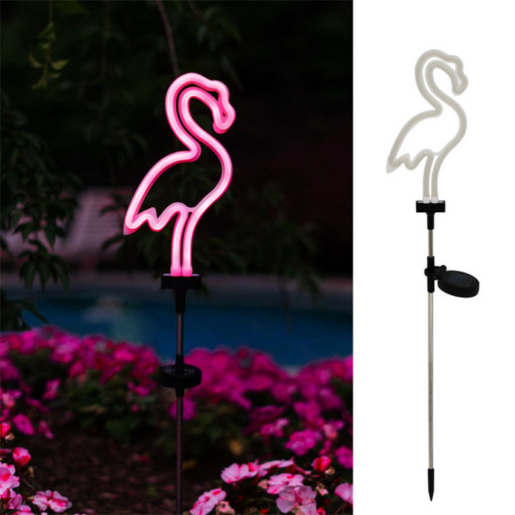 Outdoor Waterproof Solar Led Pink Flamingo Neon Lawn Lamp Garden Pathway Stake Lights For Patio Yard Walkway Decor