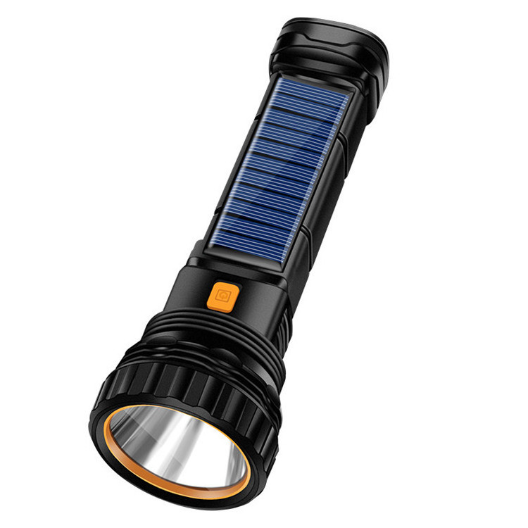 Outdoor Waterproof Usb Solar Charging Rechargeable Emergency Torch Hand Lamp Flashlight With Cob Side Light