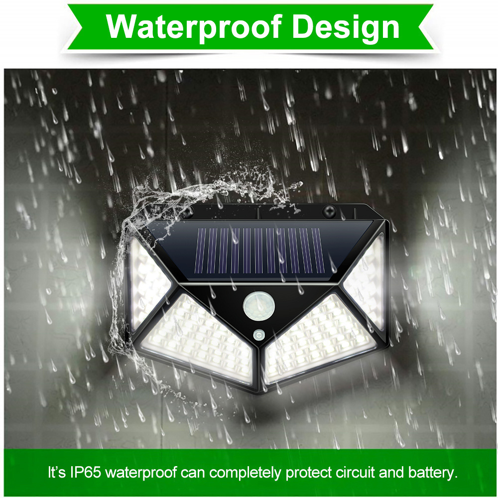 Outdoor IP65 Waterproof Solar Powered 100 LED 3 Modes PIR Motion Sensor Security Light Wall Lamp For Garden Patio Deck Garage