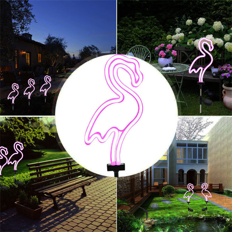 Outdoor Waterproof Solar Led Pink Flamingo Neon Lawn Lamp Garden Pathway Stake Lights For Patio Yard Walkway Decor