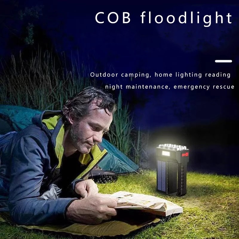 Solar Powered Led Camping Flashlight With Cob Work Lights Usb Rechargeable Handheld Spotlight For Camping Hiking