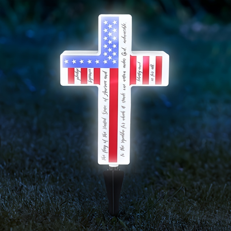 Solar Cross American Flag Independence Day Cemetery Decoration Remembering Loved Ones Memorial For Fallen Soldiers