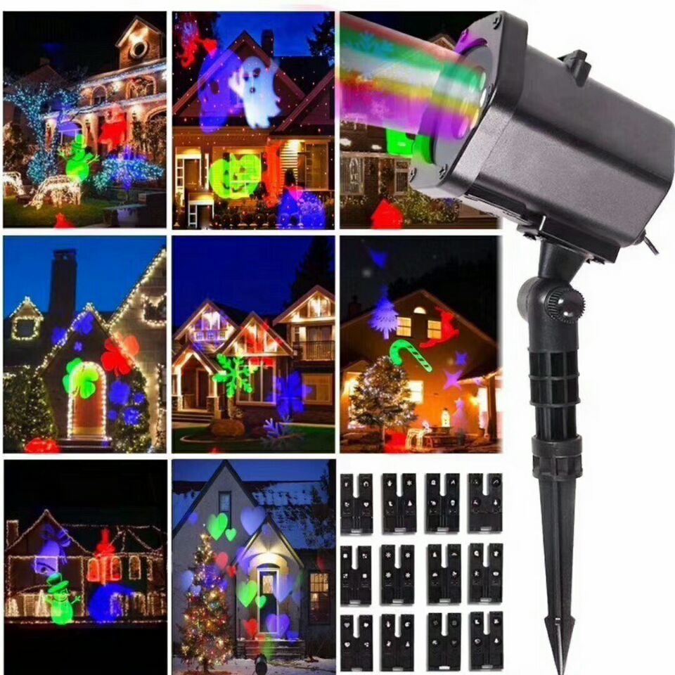 Outdoor Waterproof 12 Patterns Christmas Party Snowflake LED Projector Lamp Light for Home Xmas New Year Halloween Decor