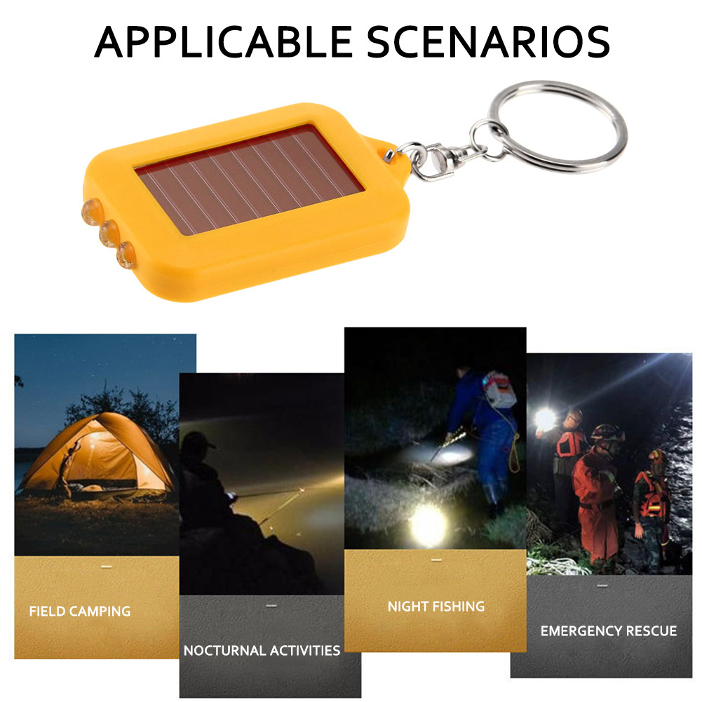 Portable Small Pocket Light Solar Powered 3 Led Torch Keychain Flashlight For Camping Hiking Fishing