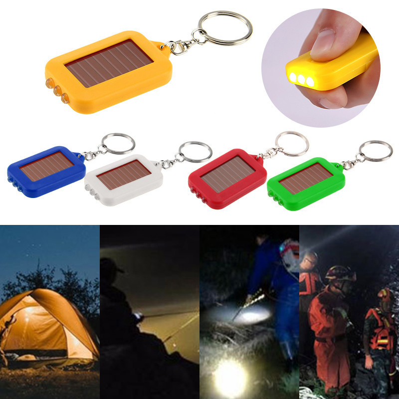 Portable Small Pocket Light Solar Powered 3 Led Torch Keychain Flashlight For Camping Hiking Fishing