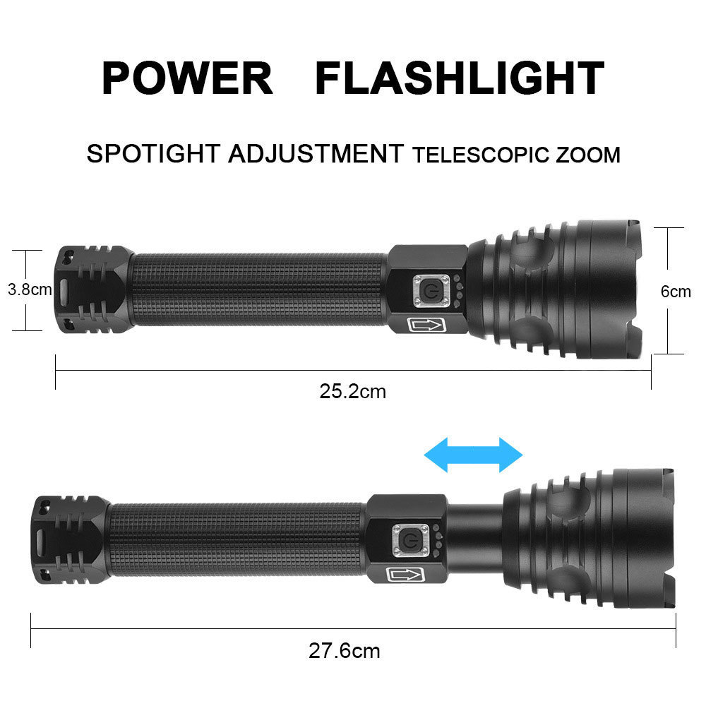 Xhp90 Led Strong Zoom Flashlight 18650 Or 26650 Usb Charging Power Display Led Torch Lantern Hunting Lamp Hand Light