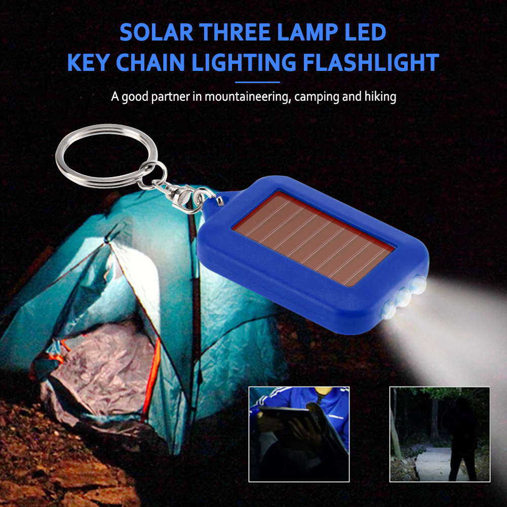 Portable Small Pocket Light Solar Powered 3 Led Torch Keychain Flashlight For Camping Hiking Fishing