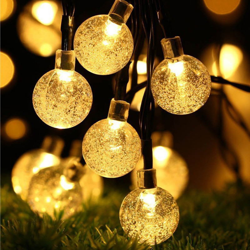 Outdoor christmas solar panel 6.5 30 LED 20ft Crystal Globe bulbs round String light for Garden Yard Porch Party Decor