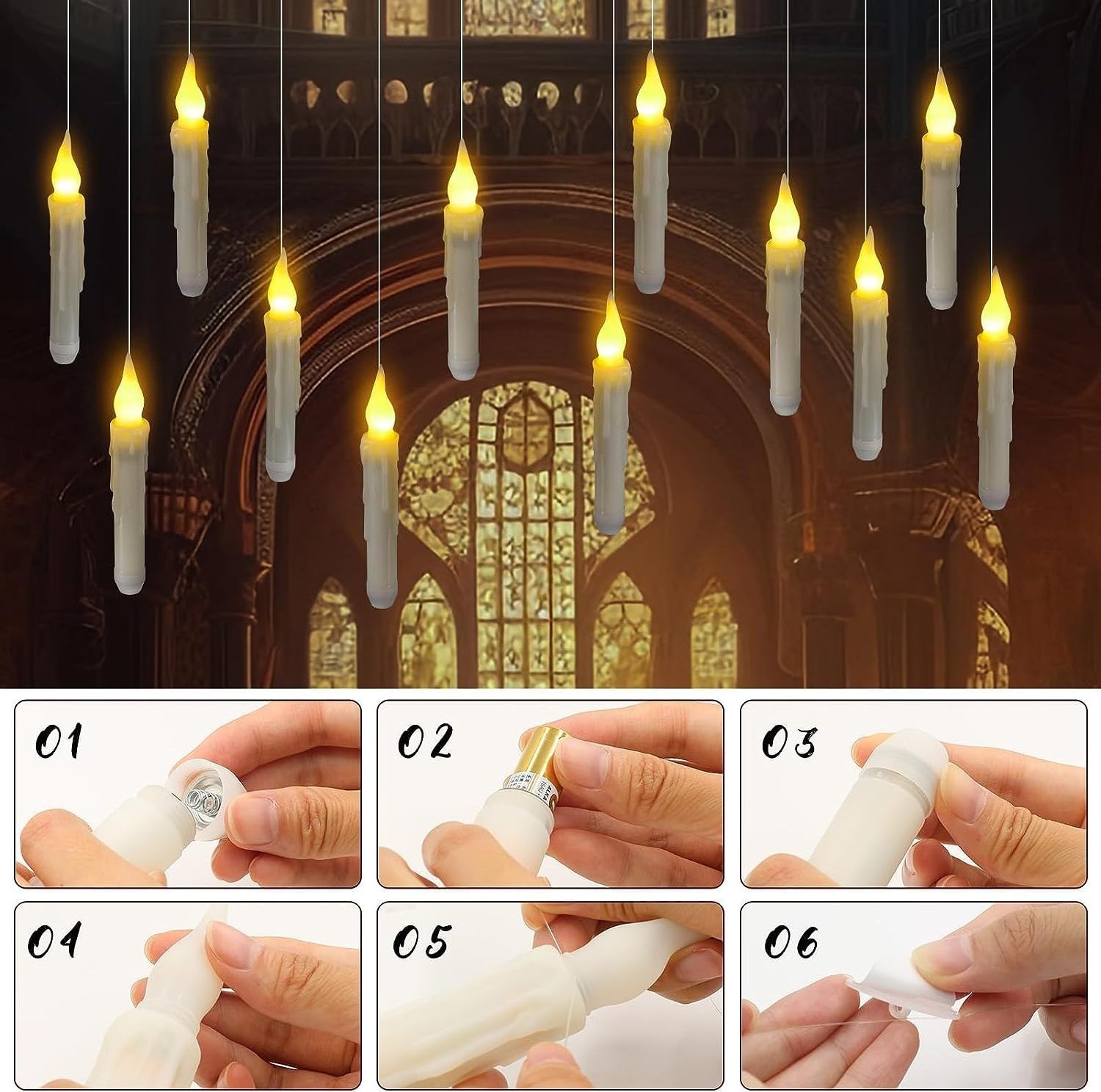 Floating Led Candles Controllable With Wand Flickering Flames Suspended Candle Light For Home Church Party Halloween Christmas