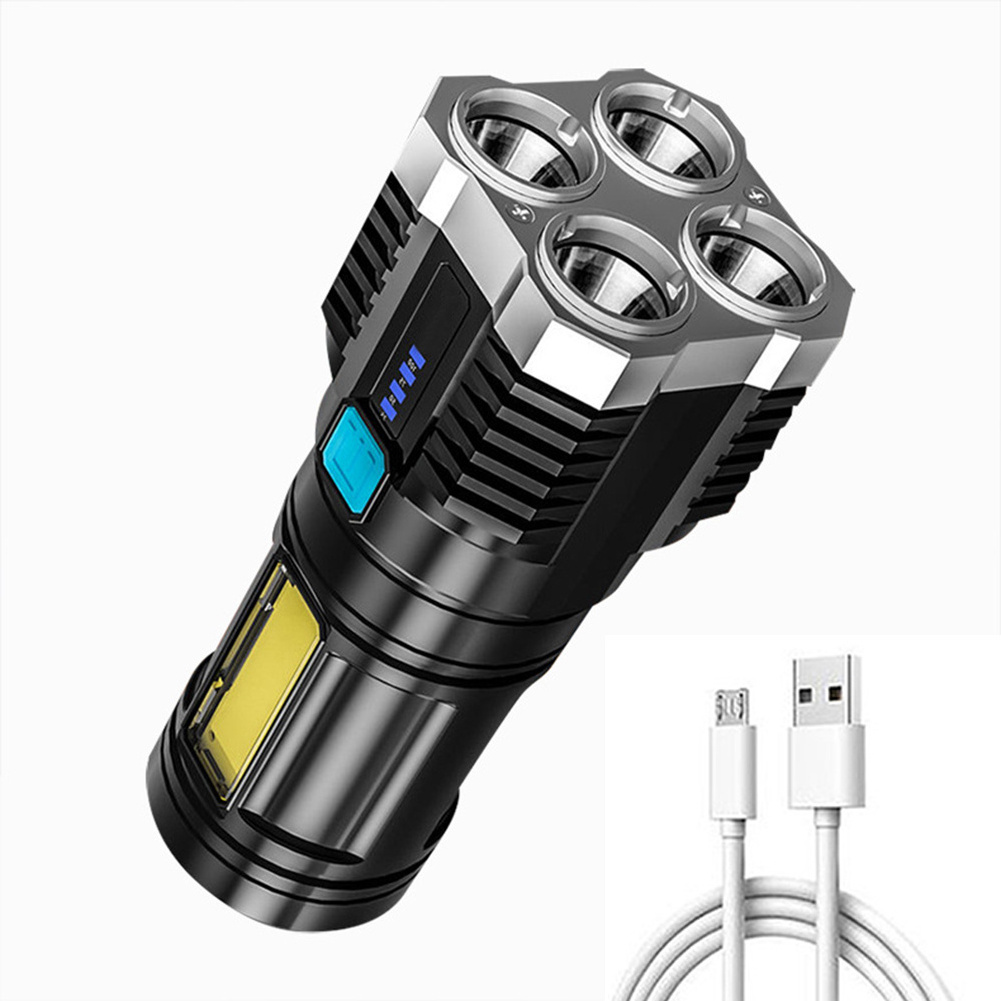 Super Bright 4 Core Led Flashlight Cob Side Light Usb Rechargeable Multifunctional Portable Torch Suitable For Outdoor Camping