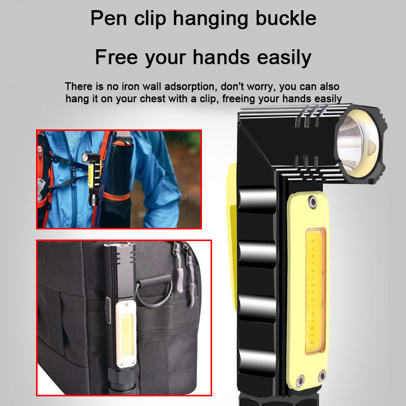 Outdoor Portable 90 Degree Twist Rotary Rechargeable Super Bright Led Cob Powerful Torch Handfree Tactical Flashlight