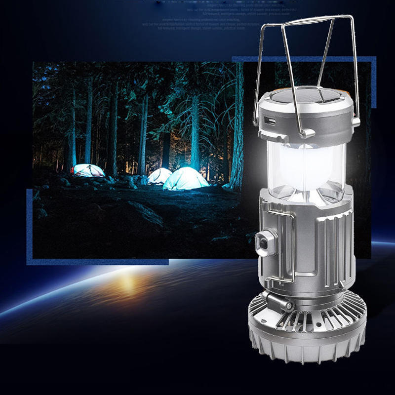 Portable Multi-Function Foldable Camping Lanterns Light Solar Camping Tent Light With Fan For Outdoor Hiking Outages Emergency