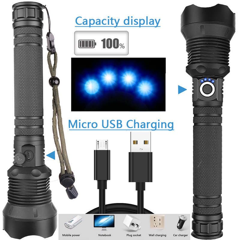 Waterproof Camping Tactical Torch Flash Light 100000 Lumens Powerful Handheld Usb Rechargeable 5 Modes Led Zoomable Flashlights