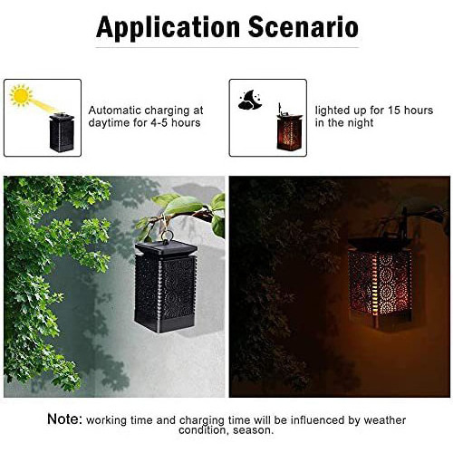 Outdoor Waterproof Solar Powered Hanging Lantern Dancing Flame Lights For Garden Patio Deck Yard Path Landscape Decorative