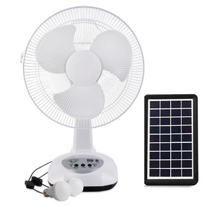 Ac 12v Dc Rechargeable 12 Inch Solar Charging Power Table Fan With Solar Panel And Led Bulb Lights Usb Ports For Home Office