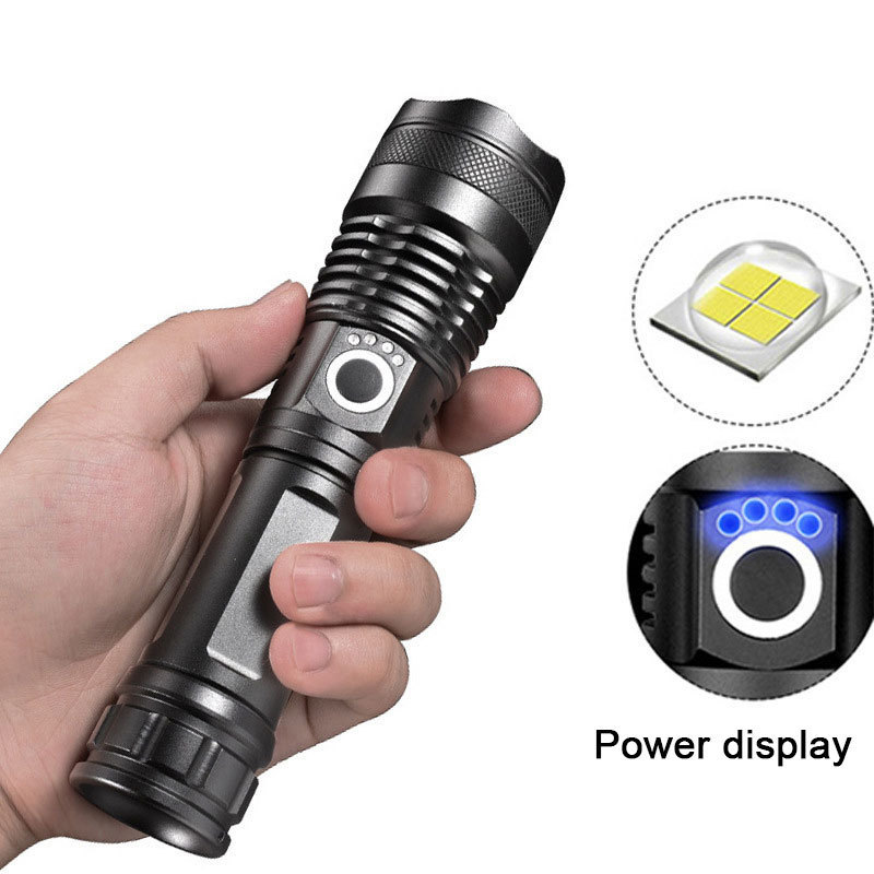 Waterproof Camping Tactical Torch Flash Light 100000 Lumens Powerful Handheld Usb Rechargeable 5 Modes Led Zoomable Flashlights