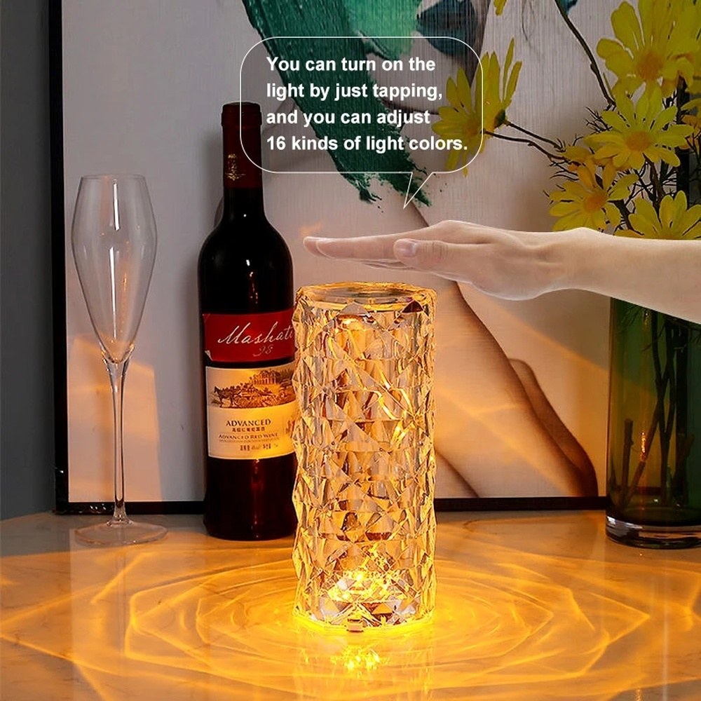 Wholesale Led Crystal Night Light Rechargeable Usb Glass Touch Control 3 16 Color Rose Table Lamp For Home Bedroom Living Room