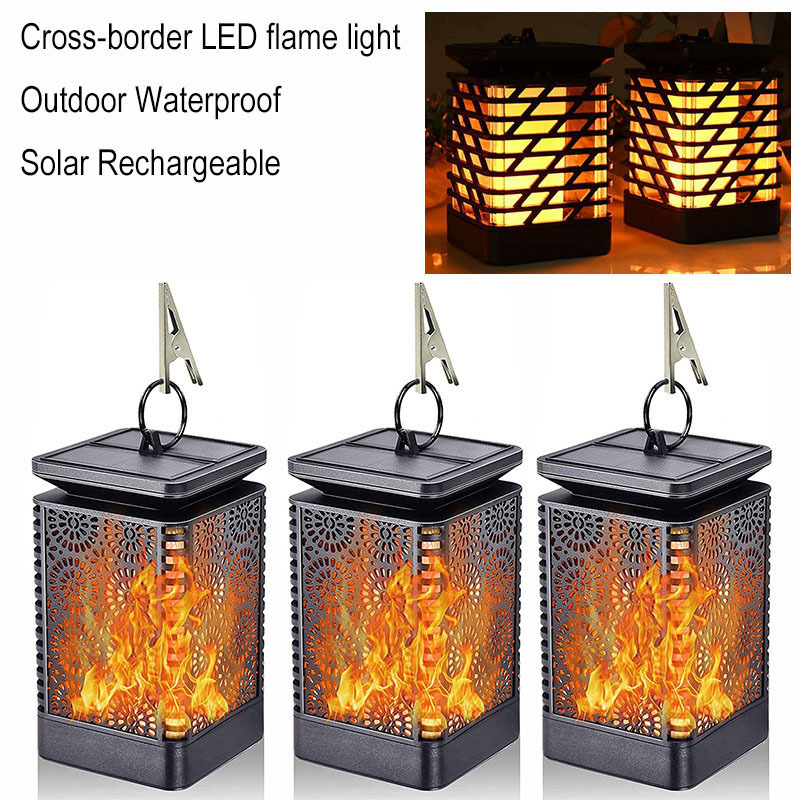 Outdoor Waterproof Solar Powered Hanging Lantern Dancing Flame Lights For Garden Patio Deck Yard Path Landscape Decorative