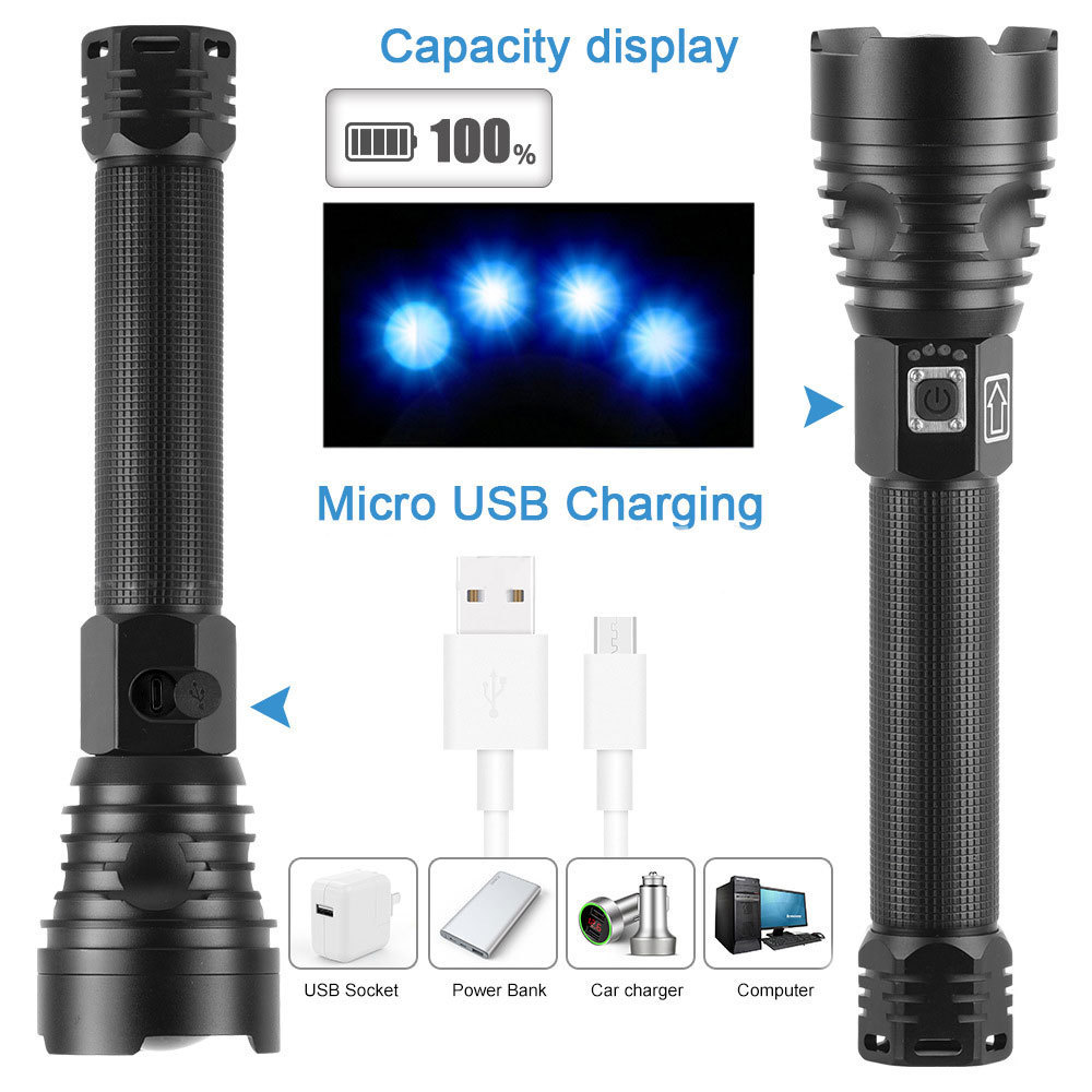 Xhp90 Led Strong Zoom Flashlight 18650 Or 26650 Usb Charging Power Display Led Torch Lantern Hunting Lamp Hand Light