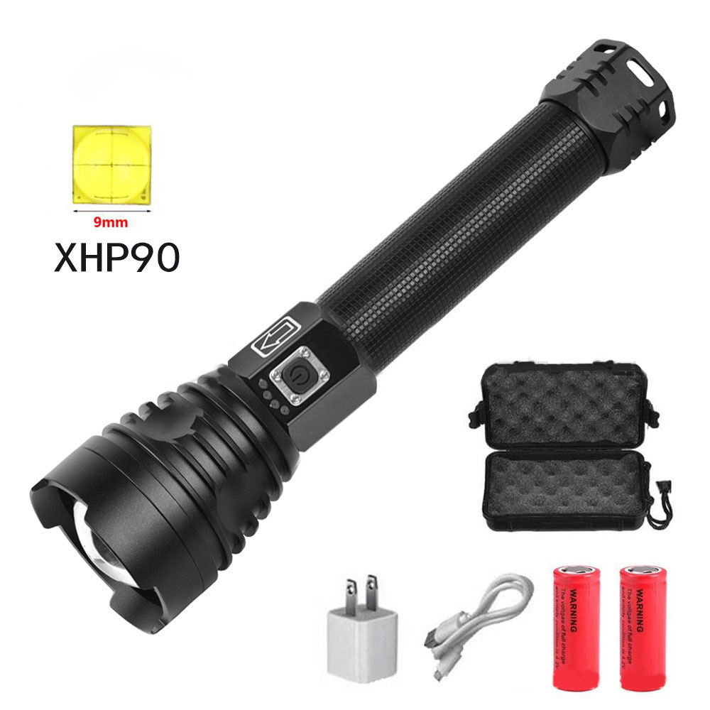 Xhp90 Led Strong Zoom Flashlight 18650 Or 26650 Usb Charging Power Display Led Torch Lantern Hunting Lamp Hand Light