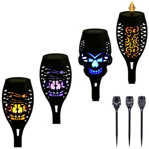 Solar Flame Torch Light Flickering Light Waterproof Garden Halloween Skull Decoration Outdoor Lawn Yard Patio Floor Lamp