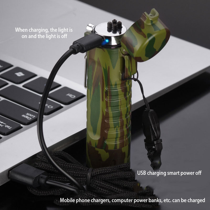 Waterproof Camouflage Usb Plasma Rechargeable Electric Flameless Windproof Arc Lighter Flashlight For Outdoor Camping Hiking