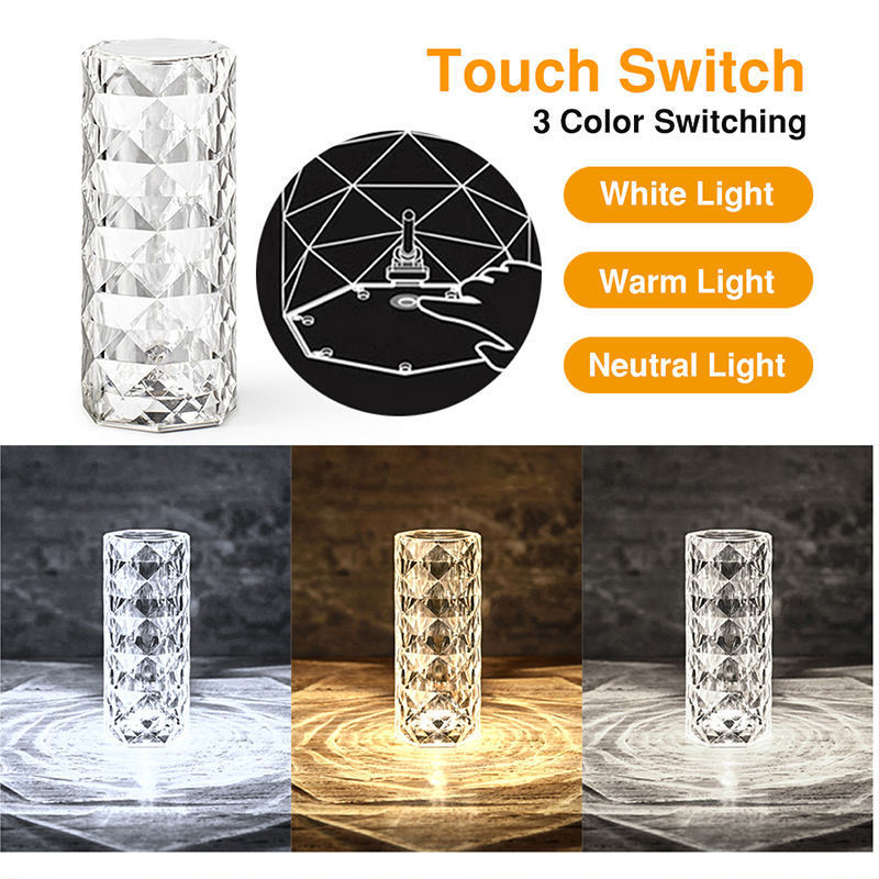 Wholesale Led Crystal Night Light Rechargeable Usb Glass Touch Control 3 16 Color Rose Table Lamp For Home Bedroom Living Room