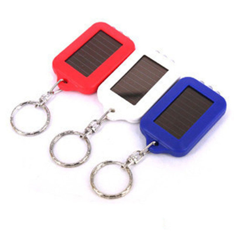 Portable Small Pocket Light Solar Powered 3 Led Torch Keychain Flashlight For Camping Hiking Fishing