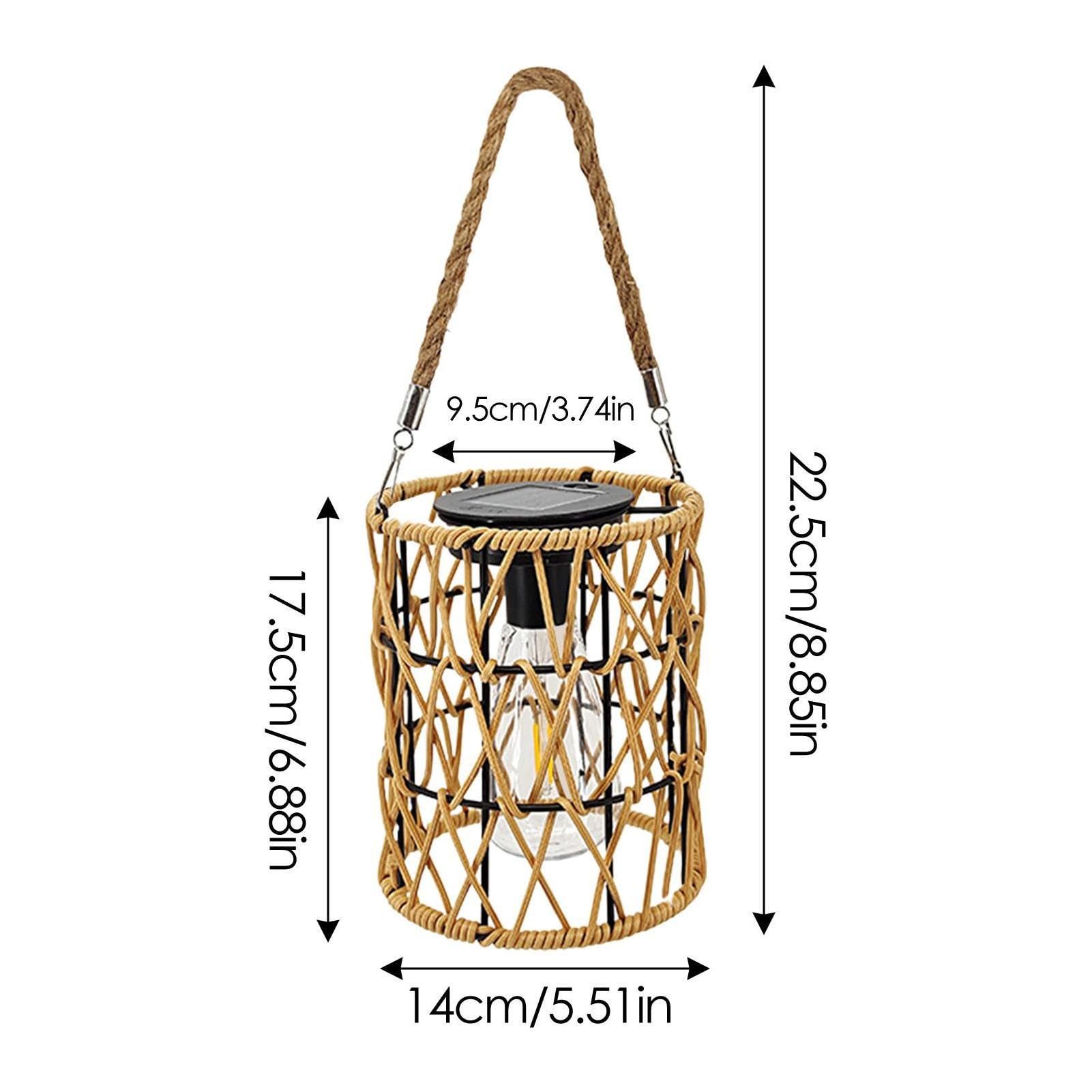 Bright Outdoor Hanging Free Standing Garden Lamp Waterproof Solar Rattan Led Lantern With Edison Bulb